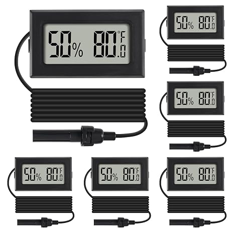 6Pcs Mini Digital Thermometer Hygrometer Gauge Indoor with Probe Sensor LCD Display Meter Temperature Humidity Fahrenheit Meter for Incubator Reptile Plant Tank Garden F