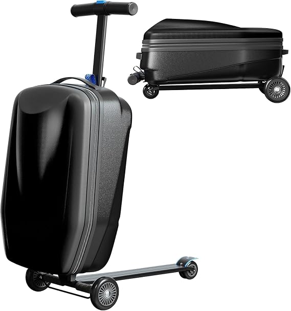 TABU 21" Scooter Suitcase for Kid & Adult, Ride On Scooter Luggage, Black