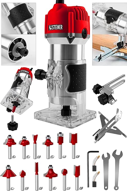 Steiner Alman 3000 Watt 6 Kademe Devir Ayarlı Formika Traşlama Freze Makinesi 6 Mm Pens + 12 Adet Uç