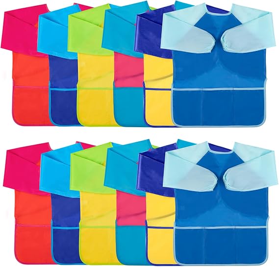 Kids Art Smocks Water-Resistant Toddler Paint Smocks Kids Painting Aprons with 3 Pockets for Age 3-7 Years