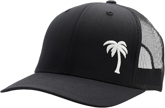 LINDO Trucker Hat [ Palm Tree Design ] for Men and Women: Mid Profile Cap with Breathable Mesh Back and Adjustable Snap
