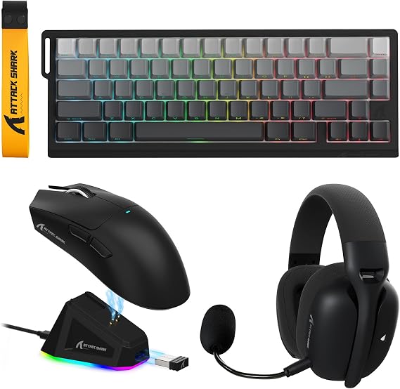 ATTACK SHARK X11 Gaming Mouse and X68 PRO HE Keyboard and L80PRO Headset Combo,Charging Base,PAW3311,Lightweight,Magnetic Switch Rapid Trigger Keyboard,Lightseed Tech,Double Micrphone-Moonlit Night