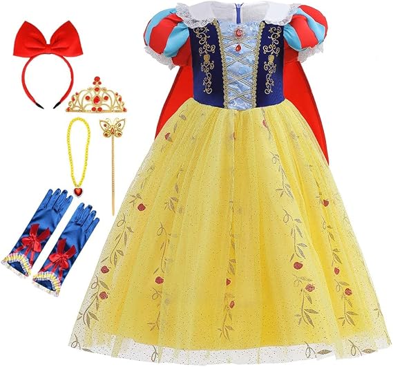 Girls Princess Snow White Costume Birthday Christmas Party Halloween Carnival Fancy Dress Up Outfits (w/Accessories)