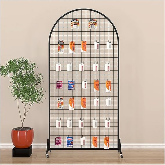 Gridwall Panels & Units, Movable Retail Display Stands, Floorstanding =Thickened Frame Art Craft Show Wall Grid, Home Shopfitting Storage Decorative Screen Partition (Color : Black, Size :
