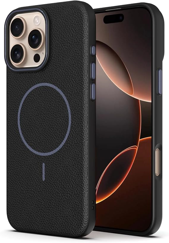 Coverzone Apple iPhone 15 Pro Max ile uyumlu Deri Görünmlü 2,5mm Kamera Koruma Çıkıntı Koruma Cowboy MagSafe ile uyumlu İç Kadife Yüzeyli Silikon Kılıf Black
