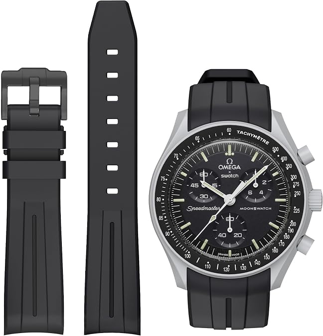 Bands for Moonswatch Watch,Curved No Gap Rubber Strap Compatible with Omega X Swatch Moonswatch Speedmaster/Rolex/SEIKO 20mm Watch,Swatch Omega Moonswatch Speedmaster Watch Replacement Band Men Women