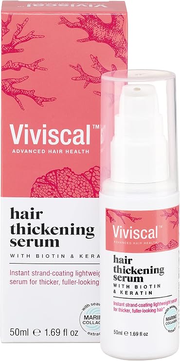 Viviscal Hair Thickening Serum for Naturally Thicker & Fuller Looking Hair, Paraben Free Leave In Conditioner with Biotin, Keratin & Marine Collagen, for All Hair Types, 50 ml