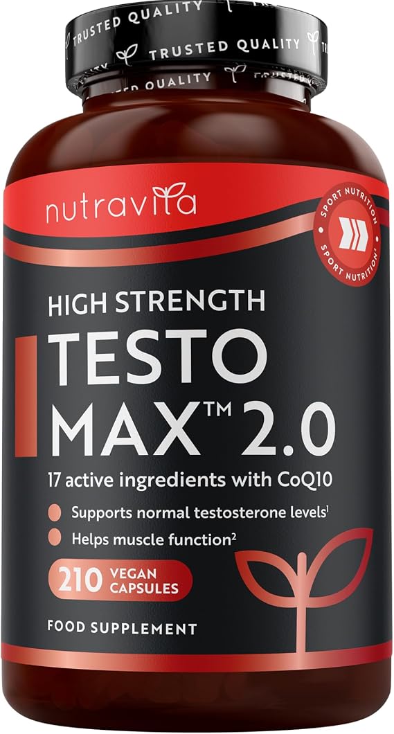 Nutravita Testosterone Supplements for Men - 210 Vegan Capsules | 1450mg per Serving - TESTOMAX™ 2.0 Test Booster - Testo Support for Men - Ashwagandha KSM 66®, CoQ10, Maca Root