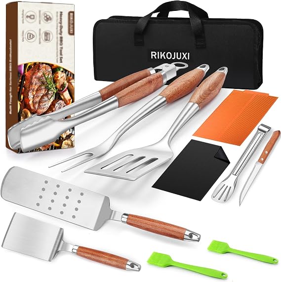 RIKOJUXI Heavy Duty Stainless Steel BBQ Accessories Tools Set Grill Gift