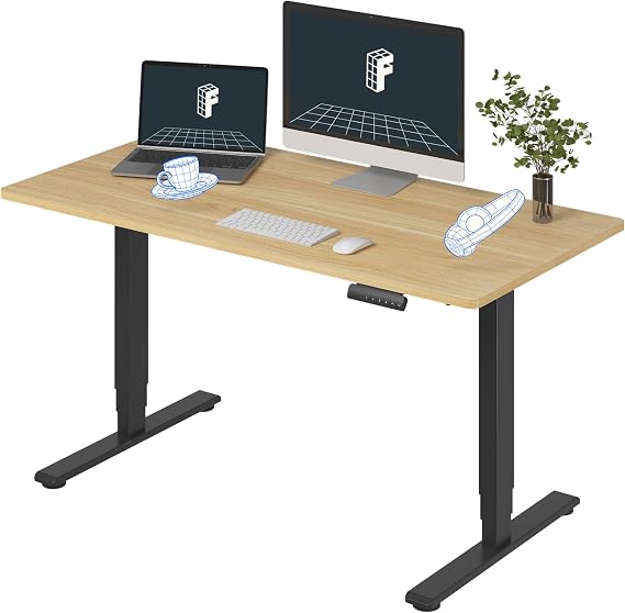 FLEXISPOT E6 3-Stage Dual Motor Electric Standing Desk 55 x 28 Sit Stand Up Desk, Holds 220 lbs, Adjustable Height wMemory Presets, One-Piece Maple Desktop & Black Frame, Ships in 2 Boxes