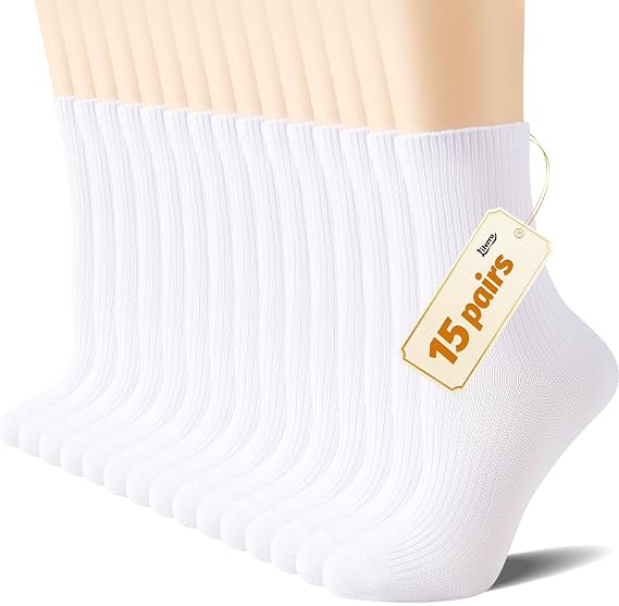 15 Pairs Women's Crew Casual Socks - Comfort Cute Girls Fashion Size 5-10 Everyday Basic Socks Bulk Pack