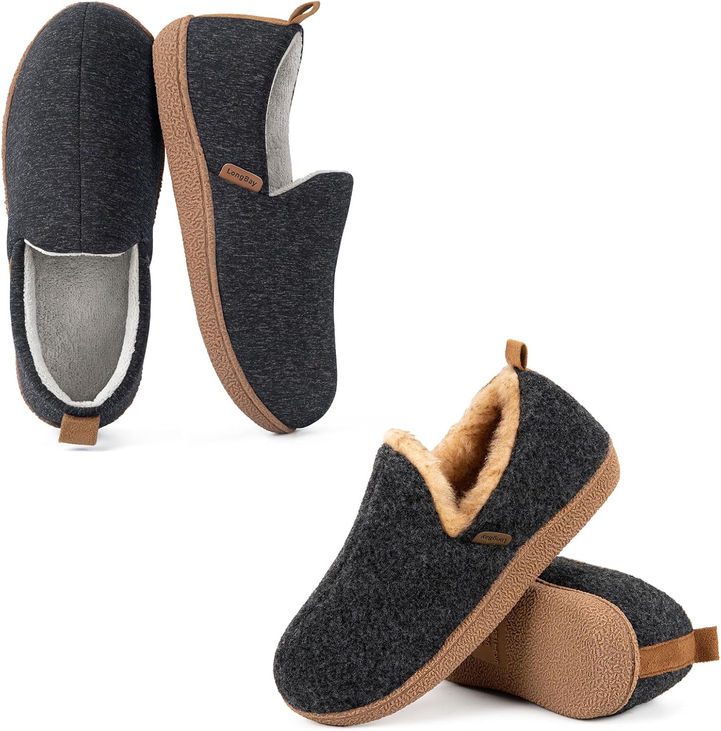 LongBay Womens Memory Foam House Shoes Cozy Brushed Jersey Slippers for Indoor Outdoor
