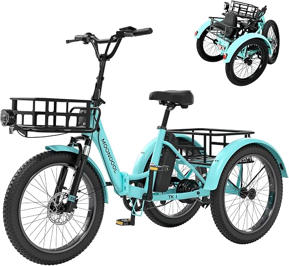 Folding Electric Tricycle for Adults, 48V 500W Rear Motor Electric Trike with 720Wh Removable Battery, Aluminum Frame 3 Wheel Electric Bike, 20x3.0 Fat Tires, Hydraulic Disc Brakes, Front Suspension