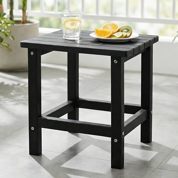 PASAMIC Outdoor Side Table, HDPE Patio Side Table, Adirondack Side Table, Weather Resistant Small Outdoor Table for Patio, Backyard, Pool & Garden, Black
