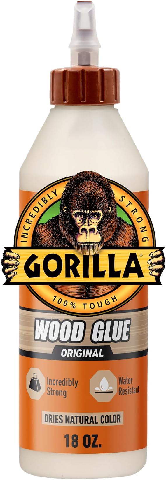 Gorilla Wood Glue, 18 oz Bottle, Water Resistant PVA Adhesive