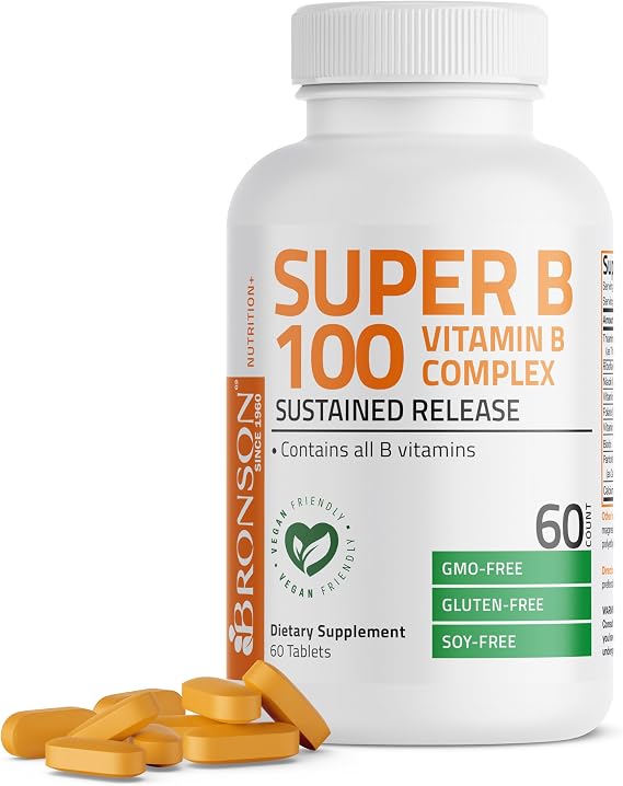 Bronson Super B100 Vitamin B Complex Sustained Release, 60 Tablets