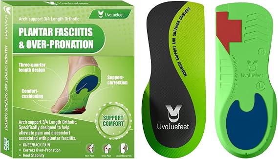 3/4 Length Orthotic Insoles for Plantar Fasciitis, Achilles Tendonitis-L