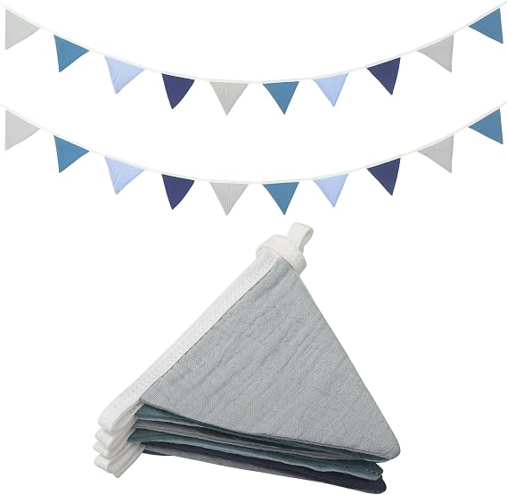 Oudain 2 Pcs Pennant Banner Flags Nursery Garland Triangle, Bright Color | Each 7.75 ft, Nursery Triangle Bunting, Fabric Playroom Wall Decor, Baby Shower Birthday Party, Boho Wedding Decoration