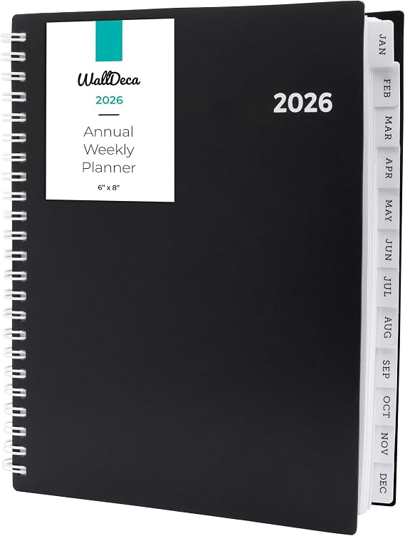 WallDeca 2026 Planner, Agenda Planner With Weekly And Monthly View, Daily Agenda Book And Yearly Planners Calendar Book, Spiral Bound With Tabs, Notes, Goals And Holidays (8 x 6 in)