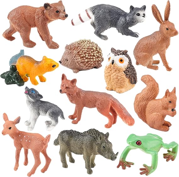 12PCS Woodland Animals Figures Wildlife Jungle Toy Animal Figures Bear Birthday Cake Topper Party Favour Gift for Kids
