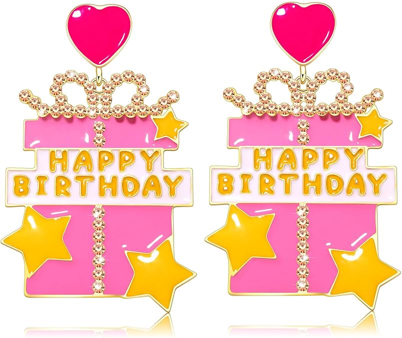 Birthday Earrings for Women Happy Birthdays Earrings Statement Cake Champagne Bottle Earring Happy Birthdays Dangle Earring Birthday Gifts Party Favors