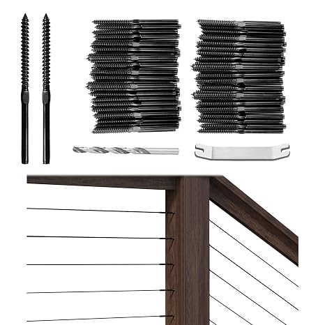 Muzata 100Pack Black Cable Railing Swage Lag Screws for Wood Post CK17