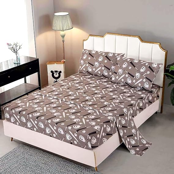 SDY 4PCS Baseball Queen Size Sheet Set,Sport Print Sheet Set Queen, Included 1 Fitted Sheet with 14'' Deep Pocket + 1 Top Flat Sheet + 2 Pillowcases for Kids,Toddler,Boys and Girls