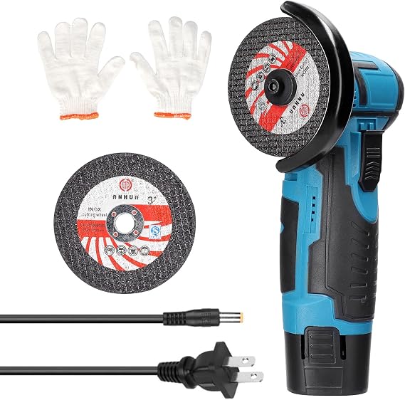 Weytoll Mini Angle Grinder, Cordless Grinder, 19500rpm 76mm Mini Grinder Tool with 12V 1500mAh Battery & 2pcs Discs, Angle Grinder Cordless