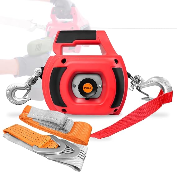 YATOINTO Portable Drill Winch 1000 LB Pulling Capacity with 40 Feet Alloy Steel Wire Rope | Hand Winch with Sling Strap & D Rings Tie Down Strap for Dragging