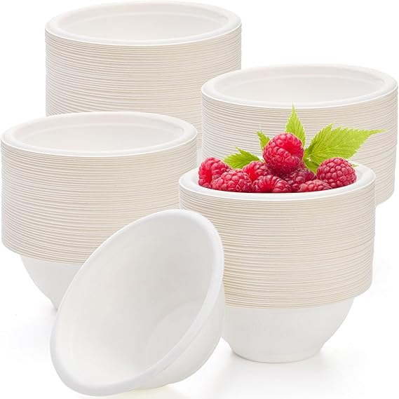 Yesland 250 Pack 8 oz Natural Biodegradable Sugarcane Bowls, White Small Disposable Paper Bowl Compostable Bagasse Soup Bowls, Microwave Chili Bowl for Salad, Dessert, Snack, Hot Soup