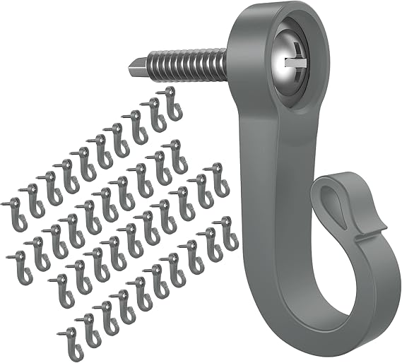 Pack of 40 Q Hanger, Screws in Hooks Christmas and Outdoor Hooks for String and Fairy Lights, Garage and Party Outdoor Easy Release Wire