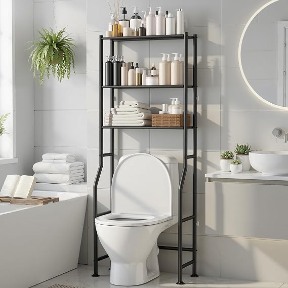 3-Tier Over Toilet Storage, Anti-Tip, 64" H, Black