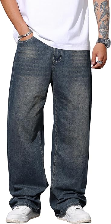 DFGIGT Mens Wide Leg Baggy Jeans Y2k Casual Loose Denim Pants Streetwear