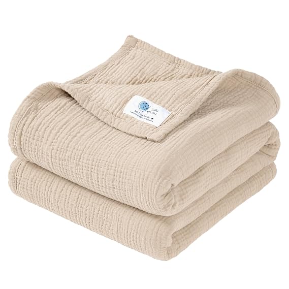 lulumoon Muslin Baby Blanket Neutral: 100% Cotton Crib Blanket for Toddler