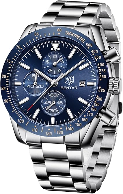 BENYAR Watch for Men Analog Quartz Chronograph Waterproof Luminous Designer Mens Wrist Watches Business Work Sport Casual Dress Watch with Silicone Strap Elegant