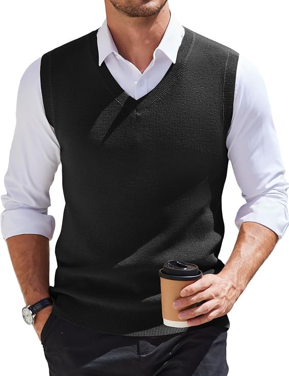 COOFANDY Men's Sweater Vest V Neck Sleeveless Sweater Casual Knitted Vests