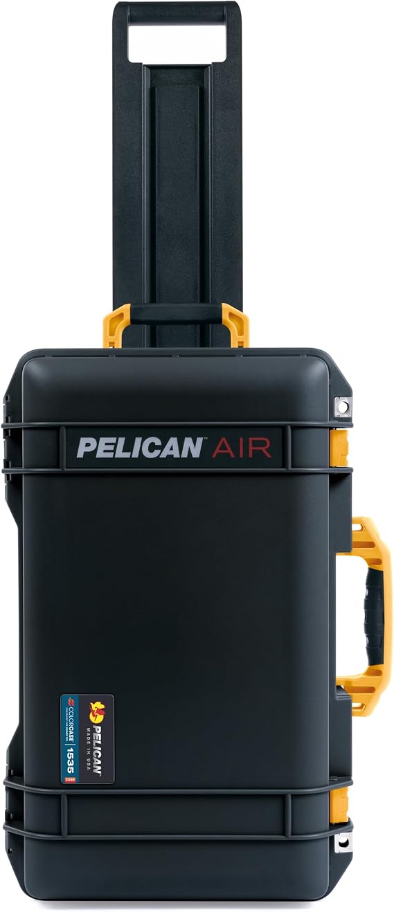 Black Pelican Air 1535 Carry-on Case - with Pick & Pluck Foam - Yellow Handles & Latches.