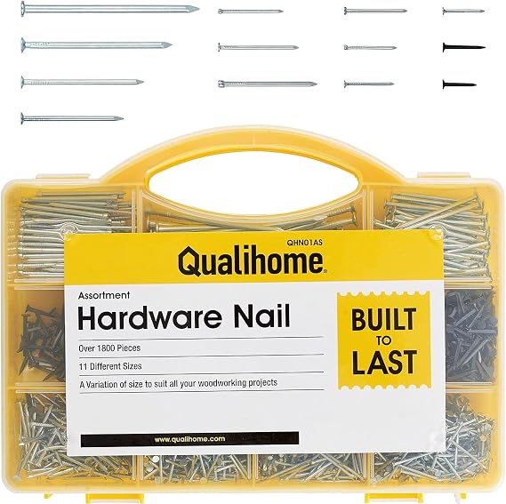 Top Quality Nail Assortment Kit Over a 1800 Multipurpose Hardware Nails - 11 Different Sizes Non Bendable & Sturdy - Compact Organized Box