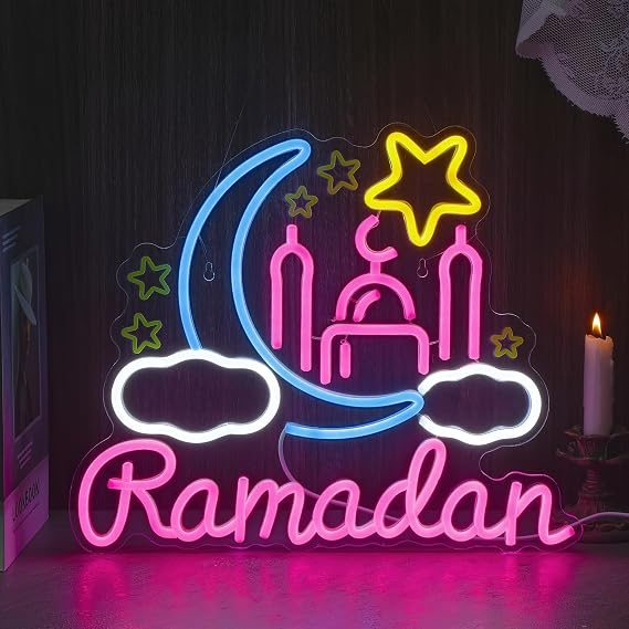 Ramadan Neon Sign Dimmable Mosque Neon Lights Islamic Home LED SIgns Decor Ramadan Kareem Decorations for Kids and Adults 15.7" x 13"