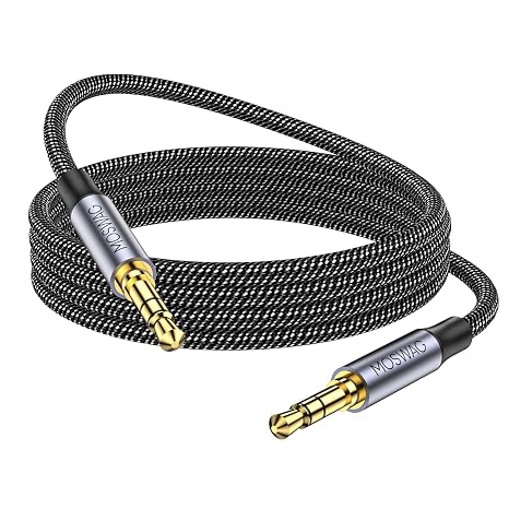 MOSWAG 3.5mm Aux Cord to 3.5mm Audio Aux Jack Cable Male to Male Auxiliary Cable Nylon Braided Stereo Jack Cord for Phones,Headphones,Speakers,Tablets,PCs,Music Players and More (1.64FT/0.5M, Black)