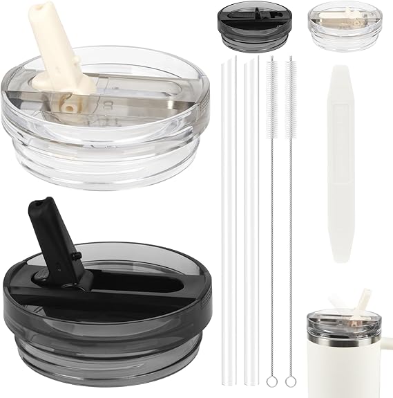 Leak Proof Lid for Stanley Cup,2 Pack 40 oz Tumbler Flip Straw Lid Replacement fit for Stanley Quencher,Detachable Spill Proof Splash Resistant Travel Tumbler Lids