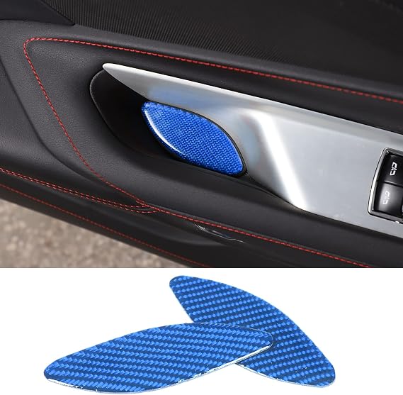 CHEAYAR Soft Real Carbon Fiber Car Door Storage Box Mad Cushion Trim Cover Compatible with Corvette C8 Stingray Z06 Z51 2020 2021 2022 2023 Interior Decoration Accessories (Blue)