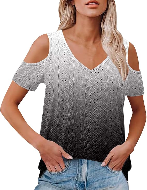 Summer Tops for Women Short Sleeve Shirts Off The Shoulder V Neck Tees Sexy Dressy Casual Tunics Beach Vacation