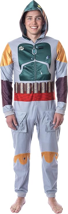 Star Wars Mens' Boba Fett Hooded Costume Union Suit One-Piece Pajama