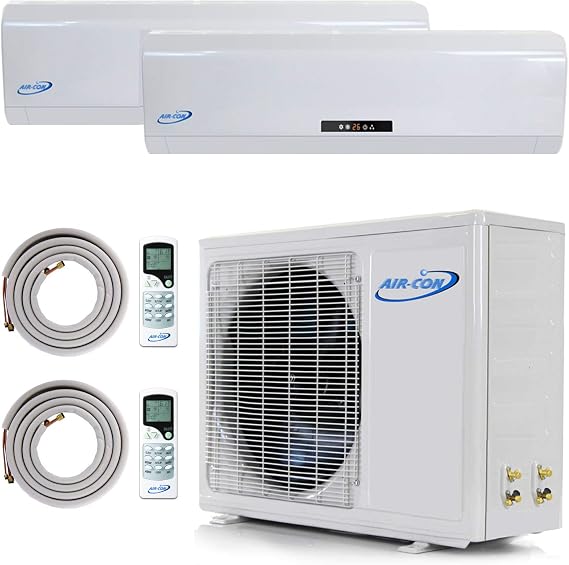 2 Zone Mini Split - 12000 + 12000 Ductless Air Conditioner - Pre-Charged Dual Zone Mini Split - Includes Two Free 25' Linesets - Premium Quality - USA Parts & Awesome Support