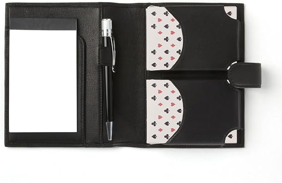 Leatherology Playing Card Case with Notepad Leather Travel Game Set with 2 Decks, Pen Loop & Snap Closure