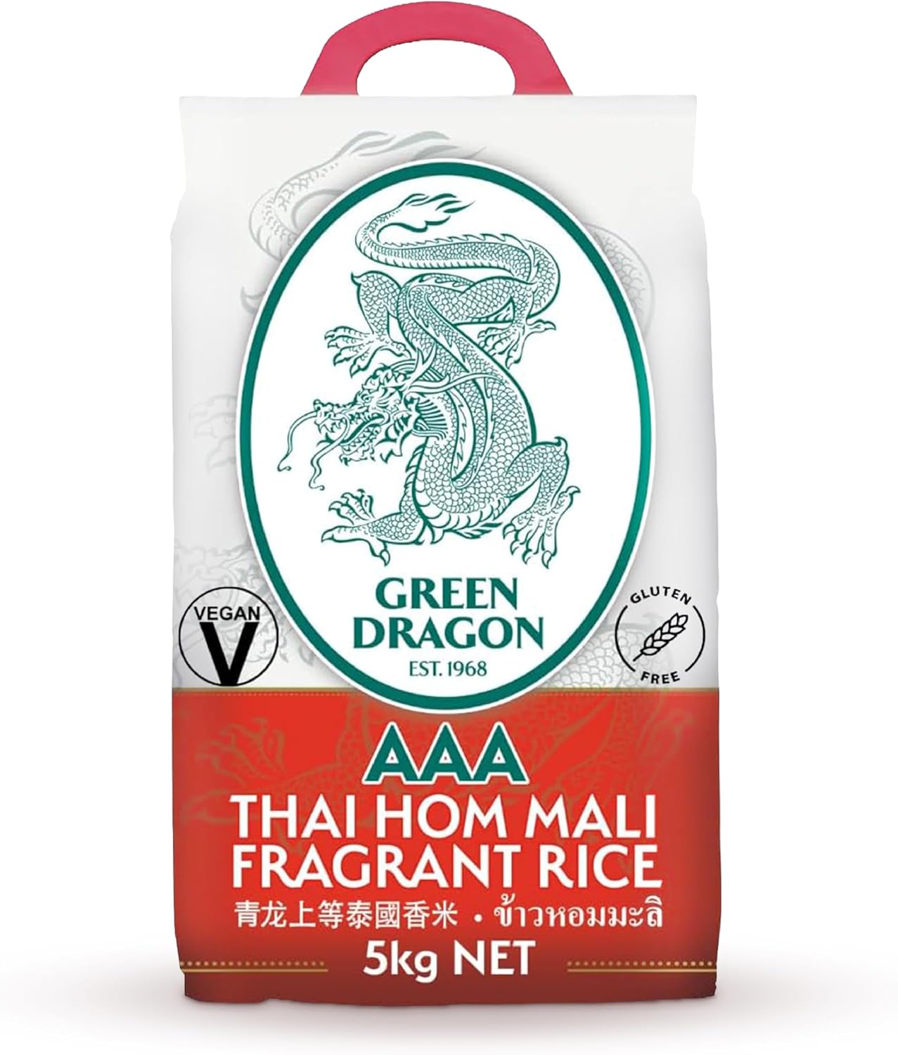 Green Dragon Thai Fragrant Jasmine Rice 5KG | Thai Hom Mali | AAA | Premium Rice | White Rice | Chinese Ingredients | Chinese Asian Cooking | 5KG