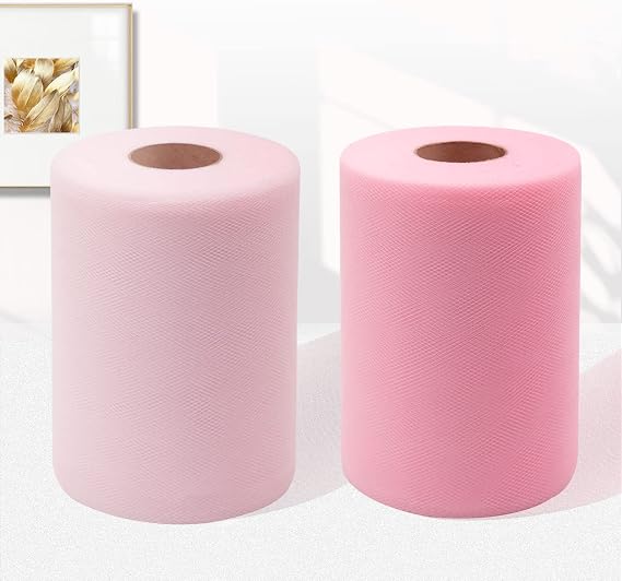 Light Pink Tulle Fabric Rolls 6 Inch by 100 Yards (300 feet) Fabric Spool Tulle Ribbon for DIY Tutu Bow Baby Shower Birthday Party Wedding Decorations Christmas Craft Supplies