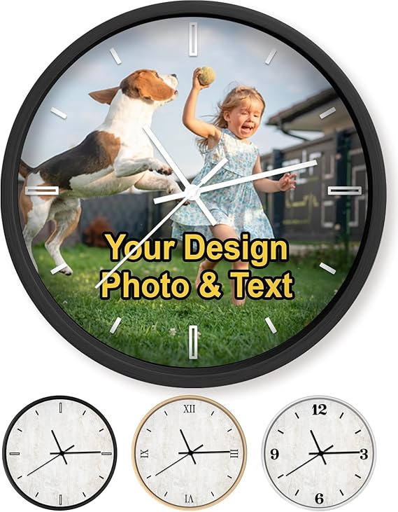 Custom Wall Clock with Photo, Name & Text - Personalized 10" Sublimation Clock in Natural Birchwood - Ideal Gift for Home Decor - Reloj de Pared Personalizado for Living Room, Bedroom, or Kitchen