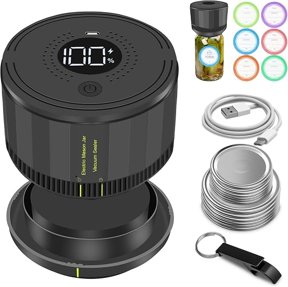 Electric Mason Jar Vacuum Sealer Kits with Wide & Regular Mouth Mason Lids